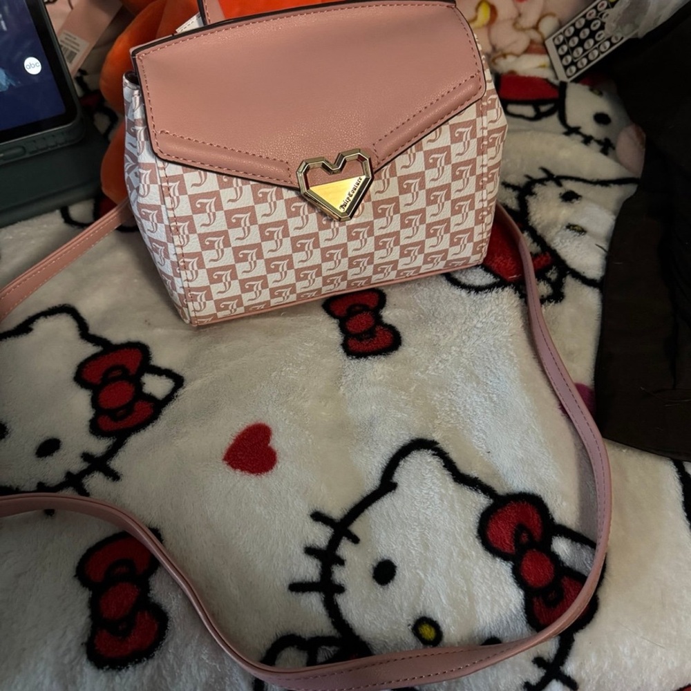 Juicy Couture Pink and White Crossbody Bag with Gold Hardware
